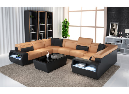 Corner sofa Leather Sofa Couch Upholstery Corner Seat Living landscape Suite -U-shape