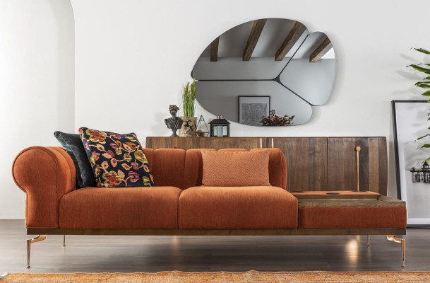 Sofa set 321 Seater Sofa Sofas Fabric Sound System Blue Orange Armchair
