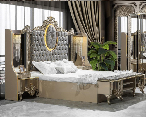 Luxury Suite Bedroom Double Bed Classic Beige Set 5pcs. new