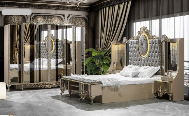 Luxury Suite Bedroom Double Bed Classic Beige Set 3pcs. new