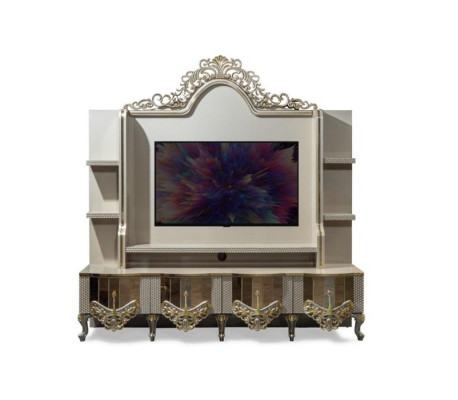 Luxury Wall unit tv stand TV cabinet Lowboard Wood Living room Beige Furniture Sideboard
