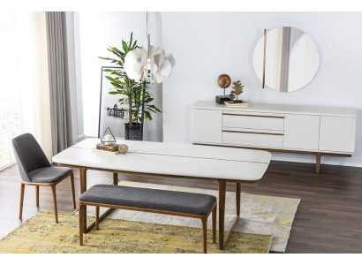 Dining corner Dining set Dining room Dining table Chairs Sideboard 10pcs Wood White