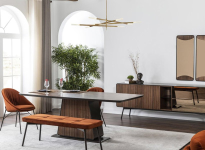 Dining corner Dining set Dining room Dining table Chairs Sideboard 9pcs Wood Brown