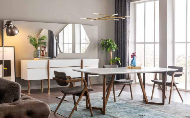 Dining set Dining room Dining table Chairs Table Set 7pcs Wood White Modern