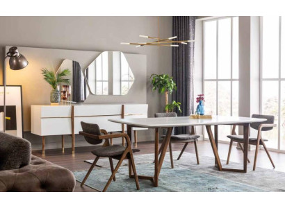 Dining set Dining room Dining table Chairs Table Set 7pcs Wood White Modern