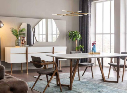 Dining set Dining room Dining table Chairs Table Set 7pcs Wood White Modern