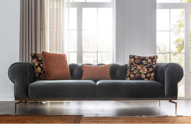 Modern Chesterfield Three Seater Sofa 3 Seater Fabric Sofa Sofas Blue Fabric Couch