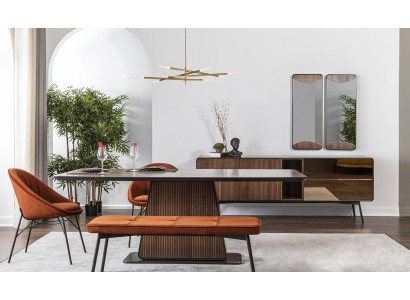 Dinette Dining set Dining room Dining table Chairs Stool 8pcs Brown Orange