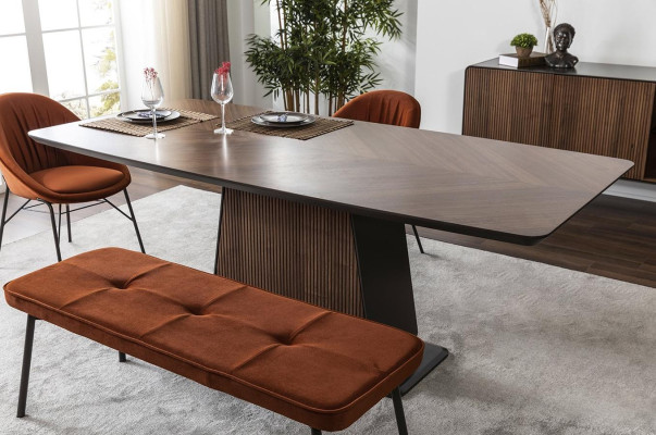 Dinette Dining set Dining room Dining table Chairs Stool 8pcs Brown Orange