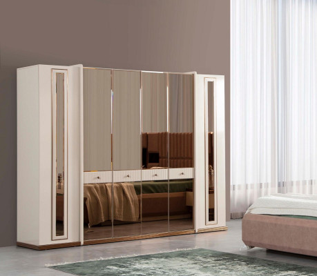 Bedroom Complete Set 4-piece Bed 2x Bedside tables Wardrobe Beds