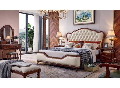 Bed 2x Bedside tables Dressing table Stool Bedroom Luxury Wood 6-piece set