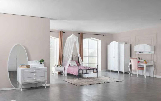 Suite Set Bed Bedside table Chest of drawers Bedroom Youth room 6 pieces. Furniture
