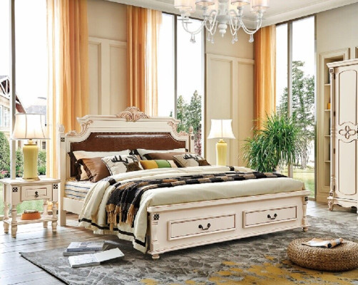 Bed Upholstery Design Luxury Double Hotel Beds Bedroom Baroque Wood Furniture new