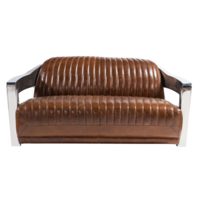 Genuine leather sofa leather design sofa 3-seater vintage couch aluminum metal