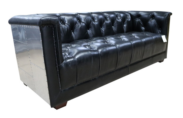 Sofa Chesterfield 3-Seater Vintage Aviator Airplane Genuine leather Aluminum Sofas