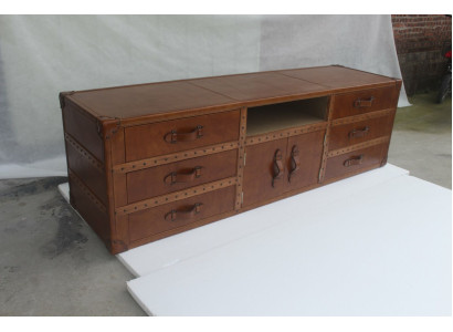 Vintage Chest of drawers Sideboard Leather TV Lowboard Chest Old Look Style Suitcase Table