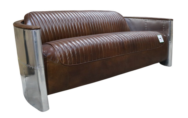 Genuine leather sofa leather designs sofa 3-seater vintage couch aluminum aircraft metal