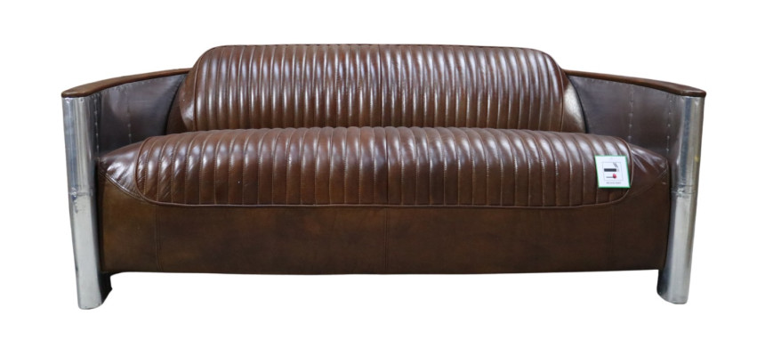 Genuine leather sofa leather designs sofa 3-seater vintage couch aluminum aircraft metal
