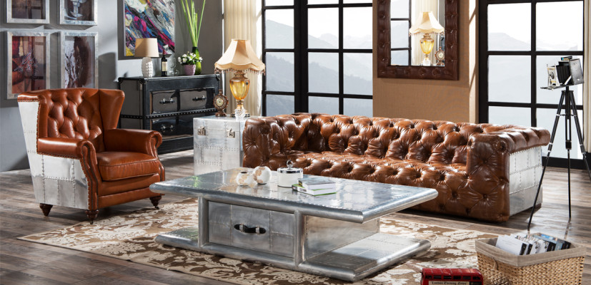 Coffee table Table Living room table aluminum in retro airplane design Tables alu