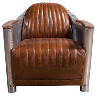 Armchair Genuine leather Couch Sofa club Lounge Retro Aviator Vintage Aluminum Airplane