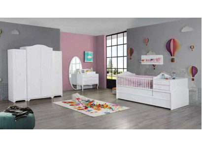 Childrens bed Wardrobe Youth room Childrens room Furniture Wood 3-piece set