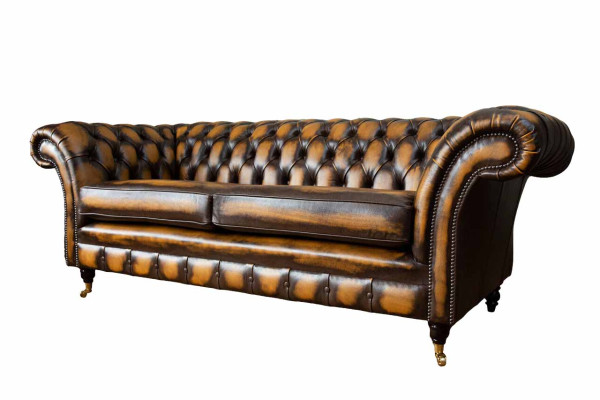 Brown Sofa 3 Seater Couch design Chesterfield Upholstery Seat Leather new