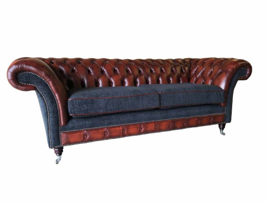 Modern Design Living room Sofa 3 Seater Brown Chesterfield Couch Leather Upholstery Textile new