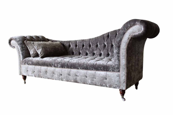 A Luxurious, Classic s Chesterfield style sofa in a rich silver tone