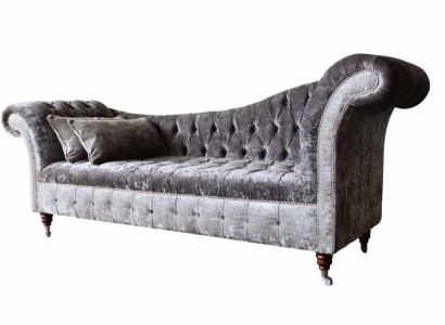A Luxurious, Classic s Chesterfield style sofa in a rich silver tone