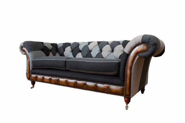 Design Upholstery Sofa 3 Seater Couch Luxury Classic Textile Chesterfield