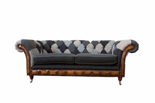 Design Upholstery Sofa 3 Seater Couch Luxury Classic Textile Chesterfield