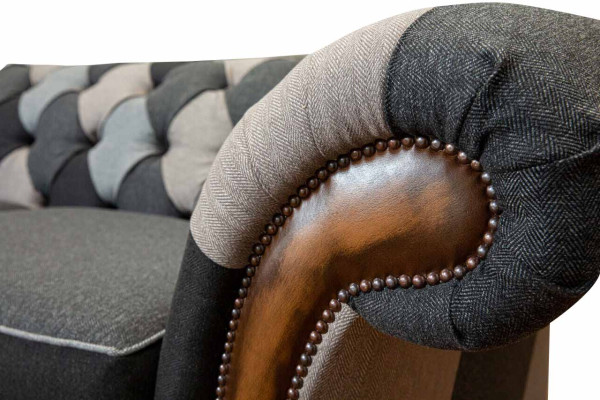 Design Upholstery Sofa 3 Seater Couch Luxury Classic Textile Chesterfield