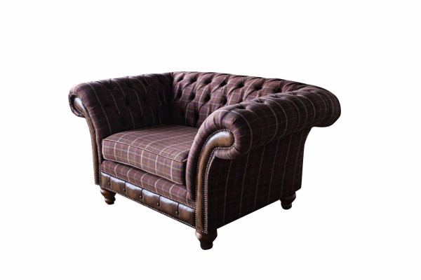 Chesterfield 1 Seater Couch Upholstery Seat Textile Fabric Couches Luxury Sofa