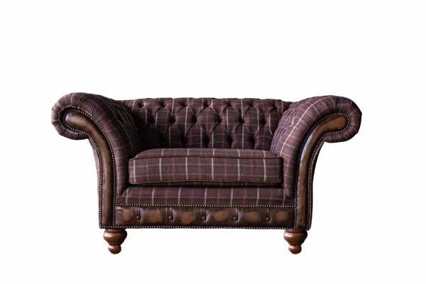 Chesterfield 1 Seater Couch Upholstery Seat Textile Fabric Couches Luxury Sofa