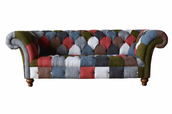 Chesterfield Couch 3 Seater Upholstery Seat Textile Fabric Multicolor Sofa