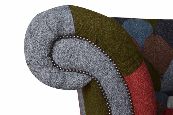 Chesterfield Couch 3 Seater Upholstery Seat Textile Fabric Multicolor Sofa