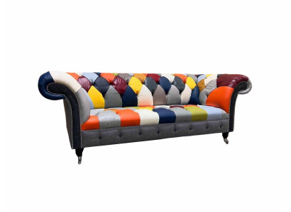 Chesterfield 3 Seater Fabric Design Couch Upholstery Textile Modern Sofa new
