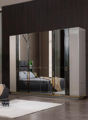 Luxury Wardrobe Wooden Cabinet with Mirror Beige