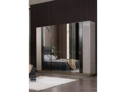 Luxury Wardrobe Wooden Cabinet with Mirror Beige