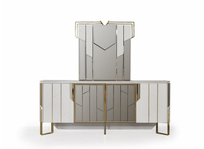 Luxury Sideboard with Mirror Sideboard Chest of drawers Wardrobe Wood White Design