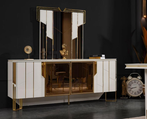 Luxury Sideboard with Mirror Sideboard Chest of drawers Wardrobe Wood White Design
