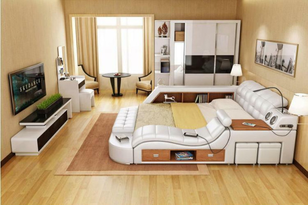 Bed Double Shelves Leather Upholstery Beds Multifunction with new massage function