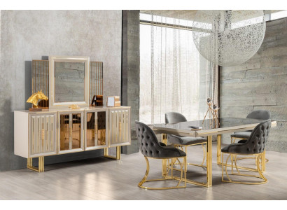 Luxury dining set dinette dining room furniture dining table chairs set 9 pieces beige