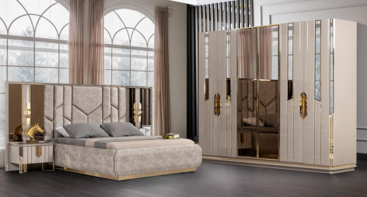 Suite Bedroom Double bed Bed Bedside tables Beige 4-piece Wardrobe