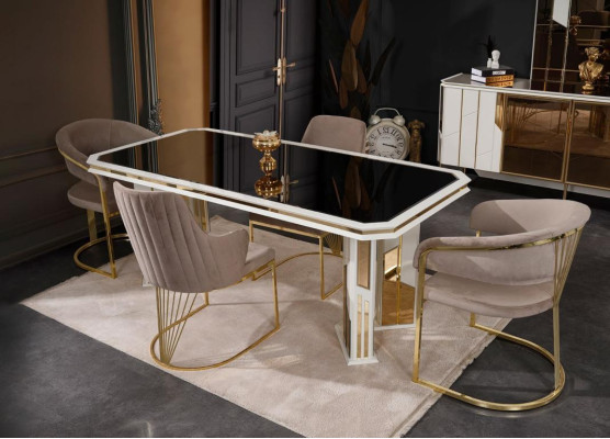 Luxury Dining room Suite Dining set Dining corner Dining table Chairs Beige 7 pieces