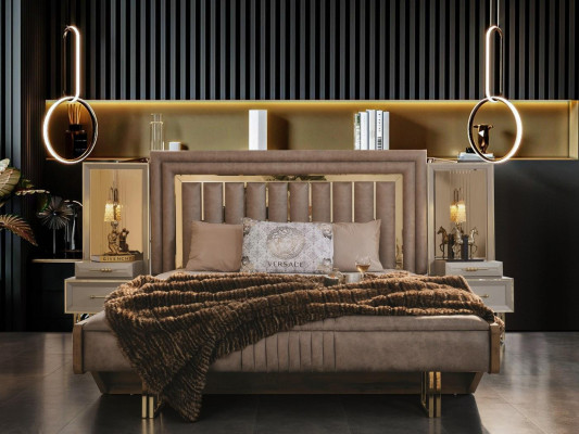 Complete e bedroom furniture Double bed Bed Bedside tables Beige 4 pieces