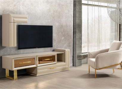 Wall unit TV-cabinet Lowboard Sideboard TV Stand Wall Cabinet Beige Modern