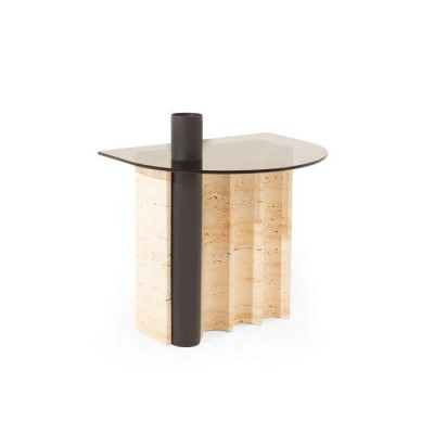 Side table with glass top in beige color modern living room novelty