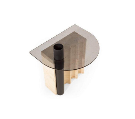 Side table with glass top in beige color modern living room novelty