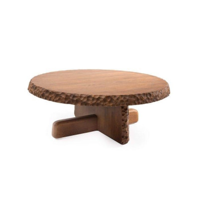 Luxurious round coffee table with wooden top in light brown color modern